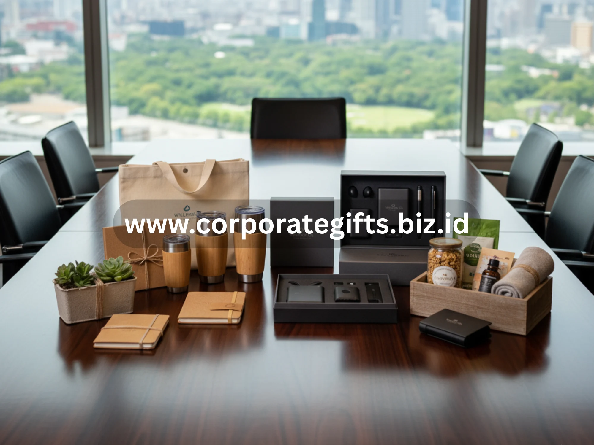 Souvenir perusahaan modern berupa merchandise ramah lingkungan, hadiah teknologi, dan hampers sehat.